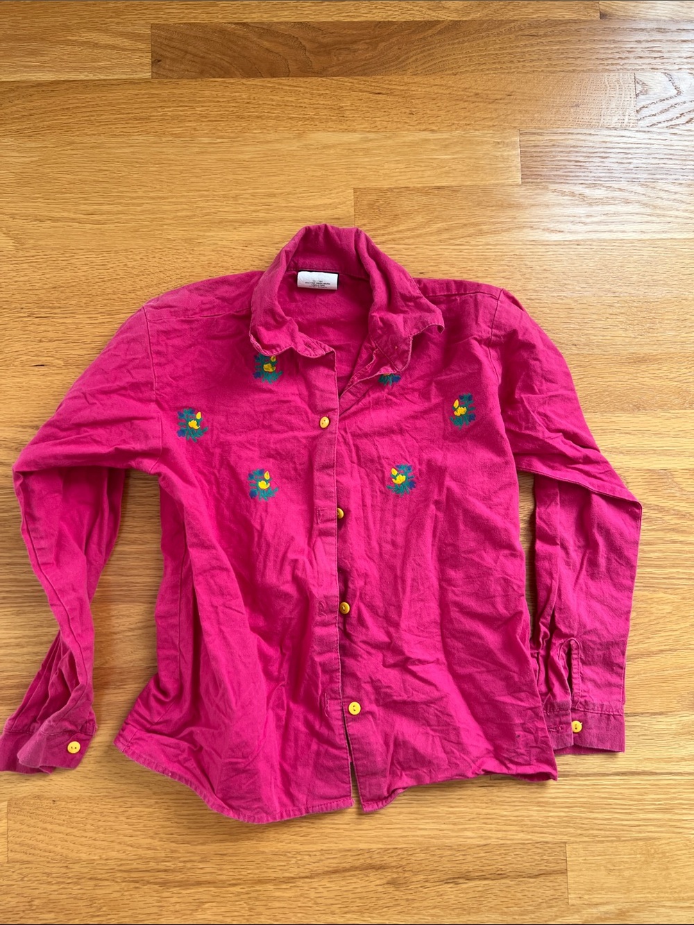 Vintage Silver Unicorn Girls' medium 10-12 Pink Embroidered Button-Down Shirt